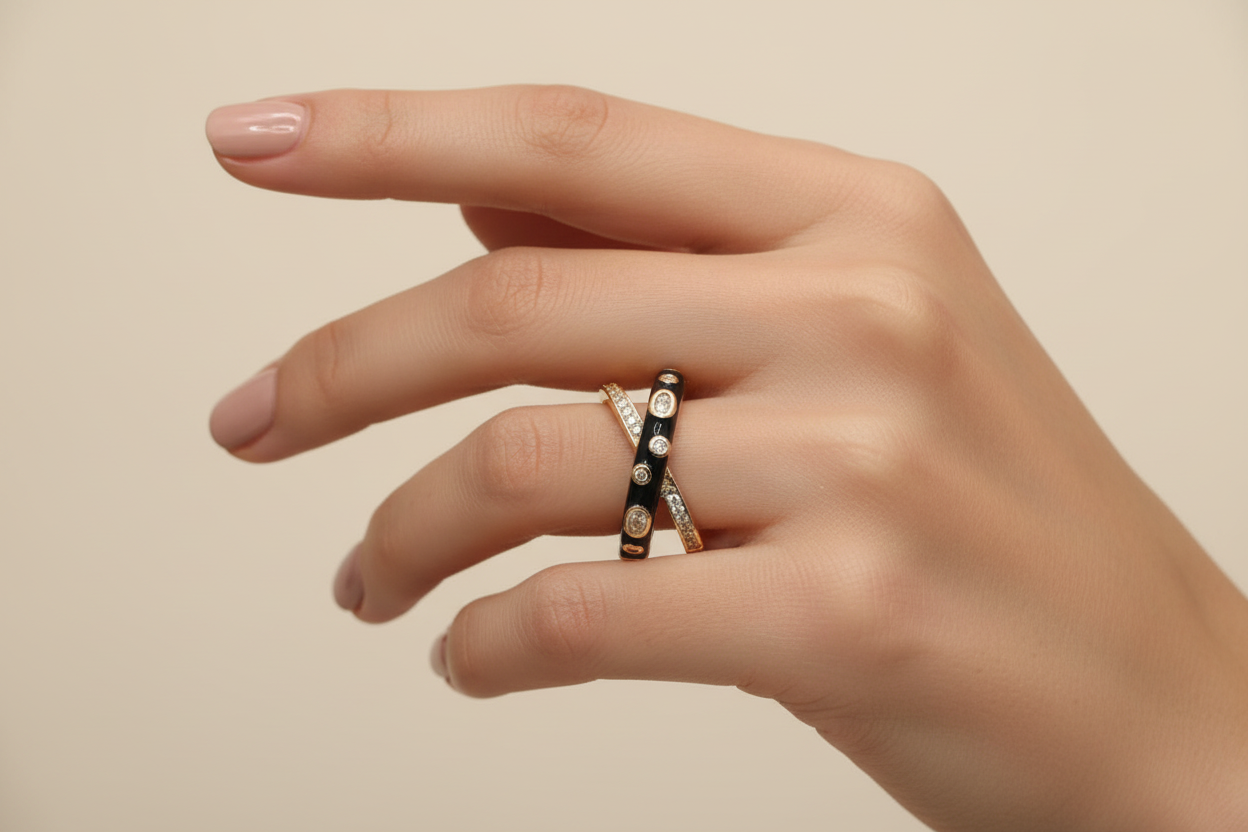 Criss-Cross (X) Design Black Ring (Adjustable)
