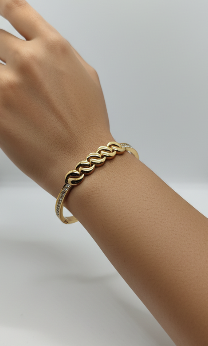 The Golden Nexus Bangle Bracelet (Free Size)
