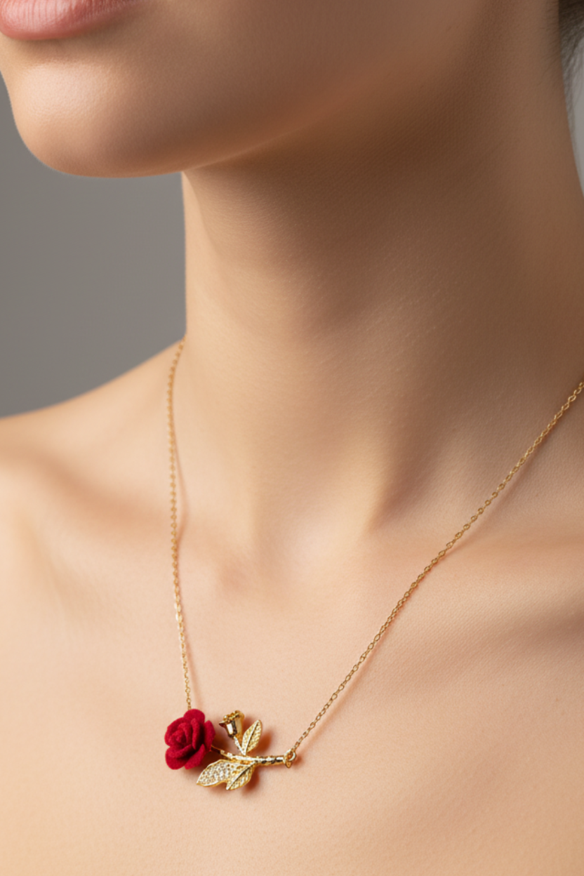 Rose Stem Pendant Necklace (Adjustable)