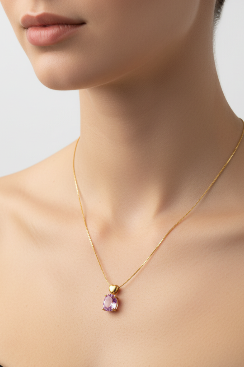 Heart-Accented Pink Solitaire Pendant