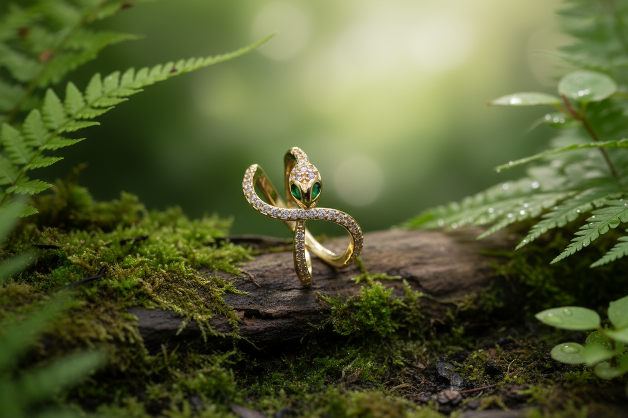 Pave Snake Crossover Gold Ring (Adjustable Size)