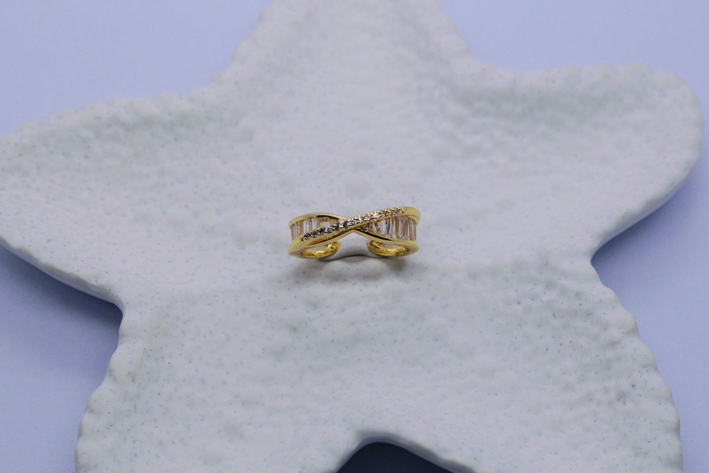 The X Band With Ladder Diamond Gold Ring (Adjustable Size)