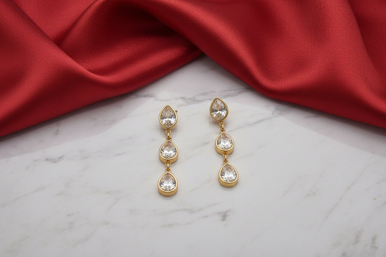 Three-Tier Teardrop Crystal Dangle Earrings