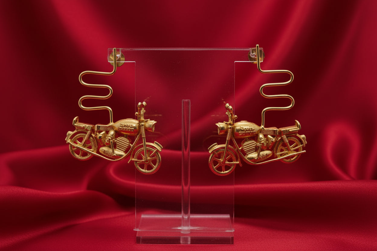 Gold-tone Motorcycle Novelty Drop Earrings