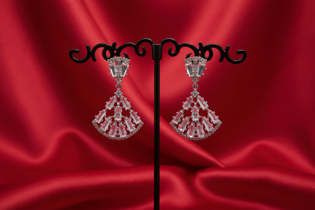 Art Deco Fan-Drop Crystal Earrings