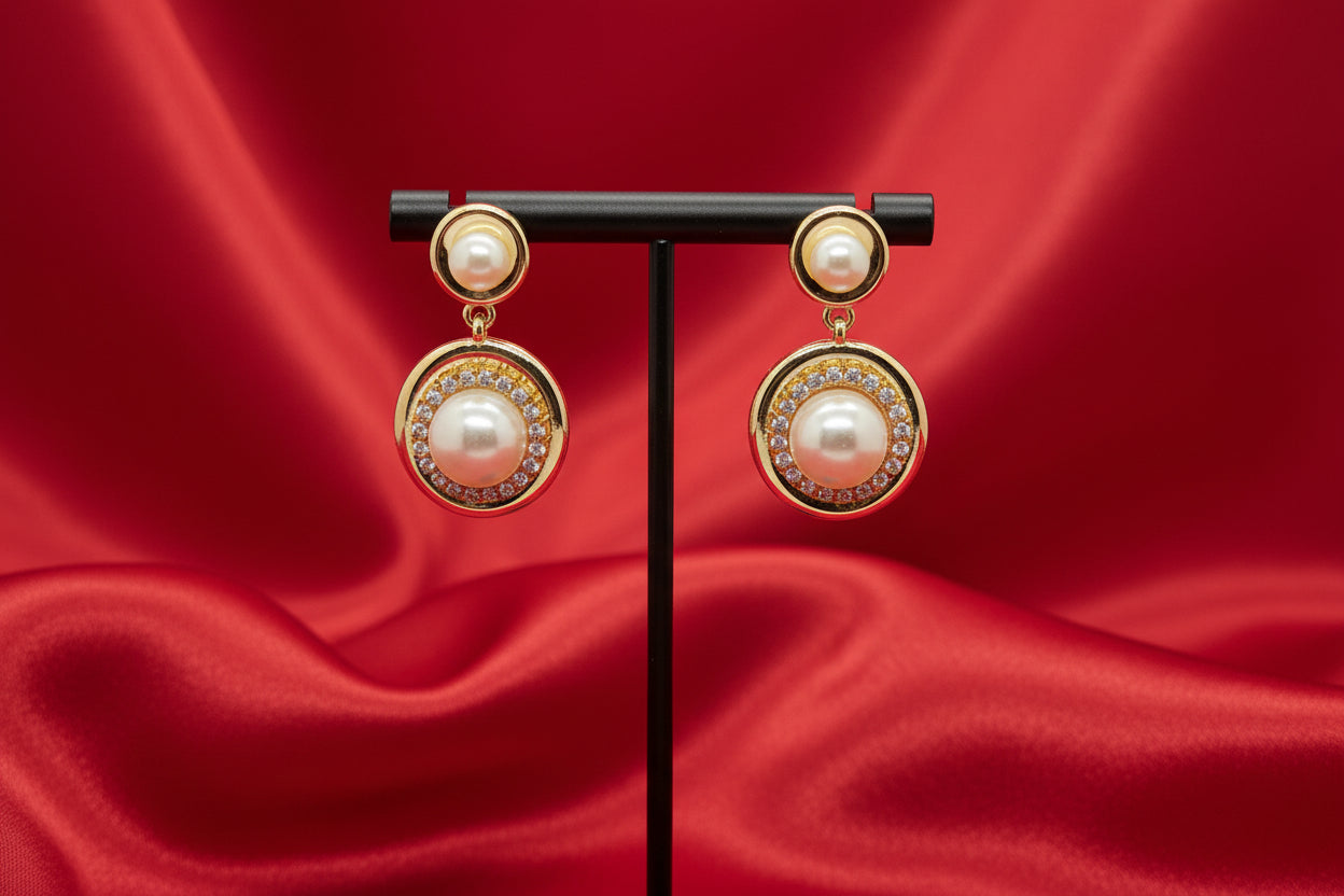 Pearl Halo Stud Drop Earrings