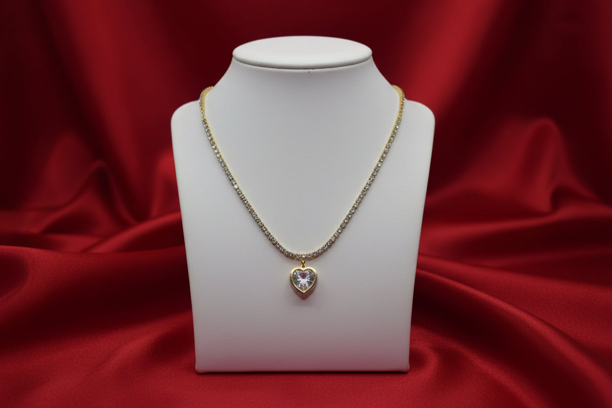 Crystal Heart Tennis Necklace