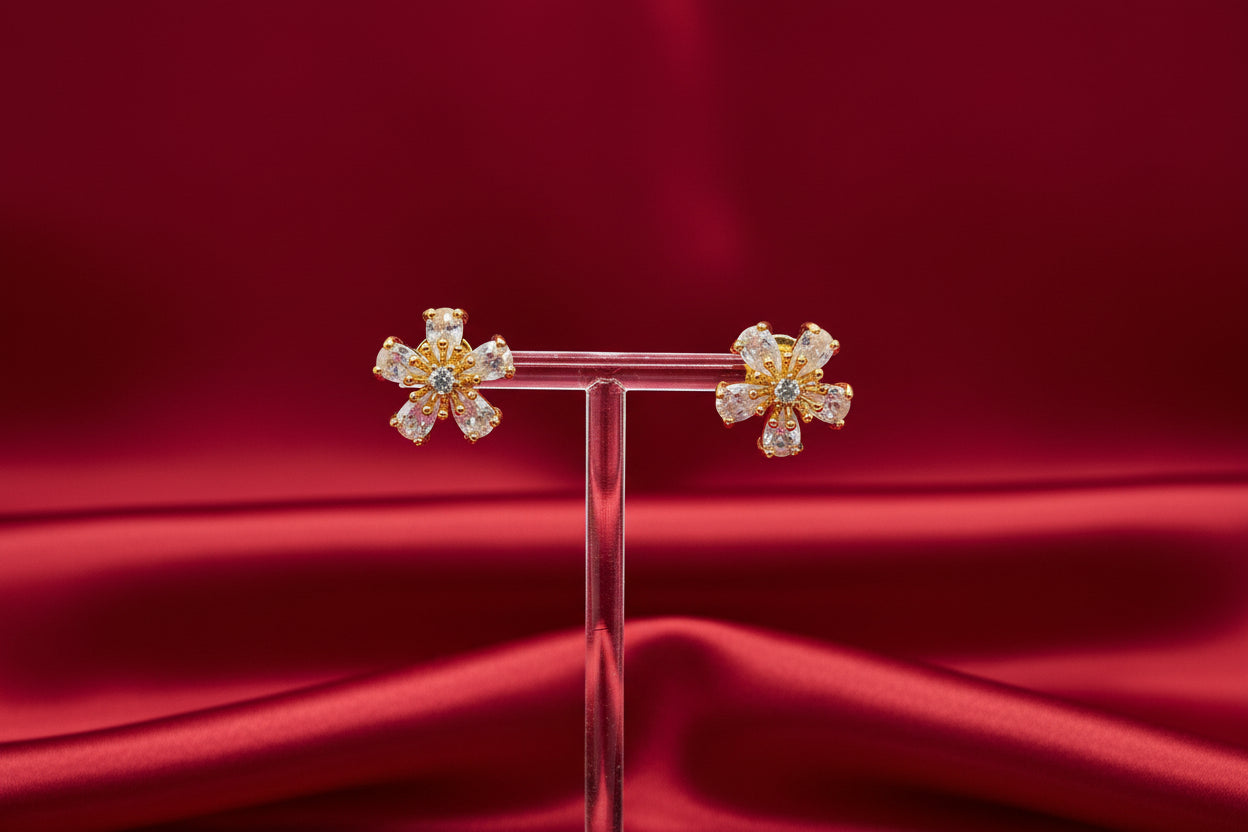 Gold-tone Petal Floral Stud Earrings