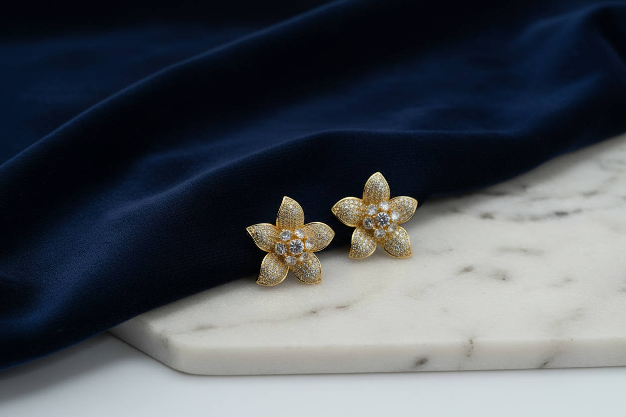 Glittering Pavé Petal Studs