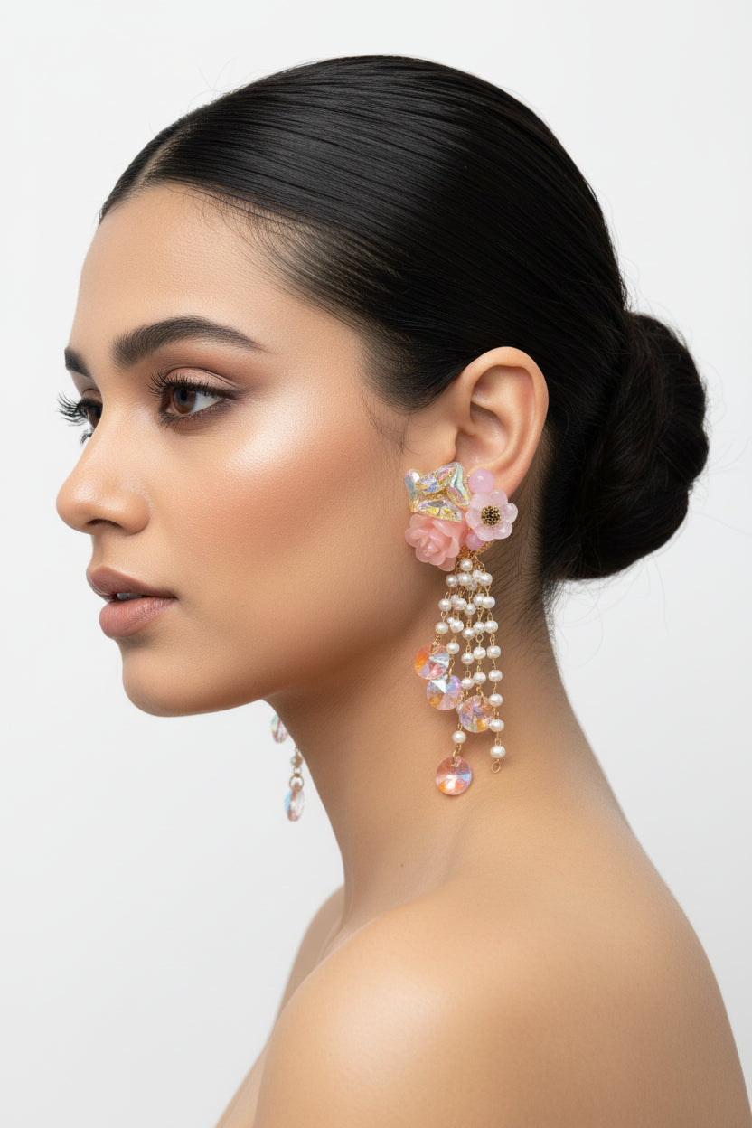 Iridescent Floral Cascade Earrings