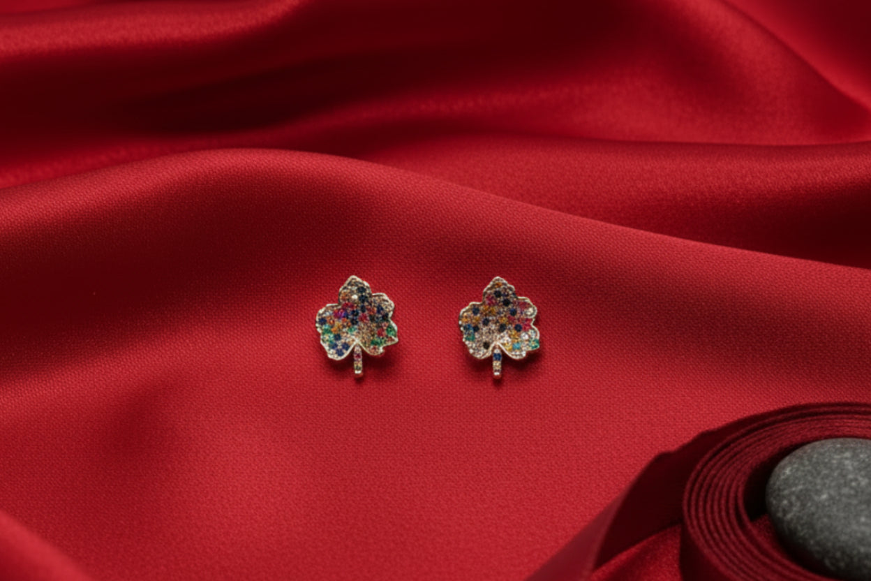 Rainbow Crystal Maple Leaf Studs