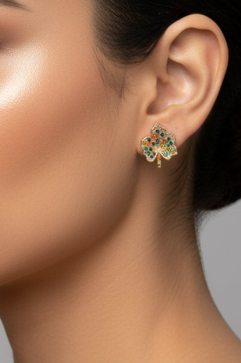 Rainbow Crystal Maple Leaf Studs