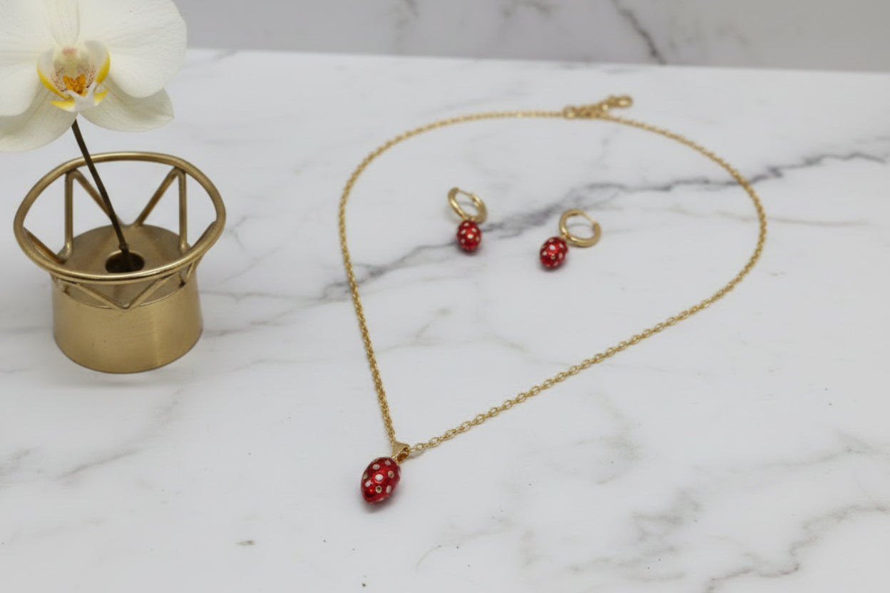 Strawberry Huggie and Necklace Duo