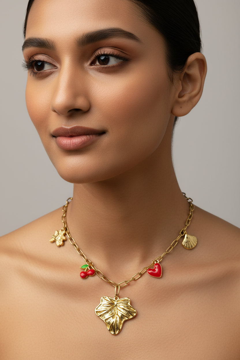 Gold Botanical Charm Necklace