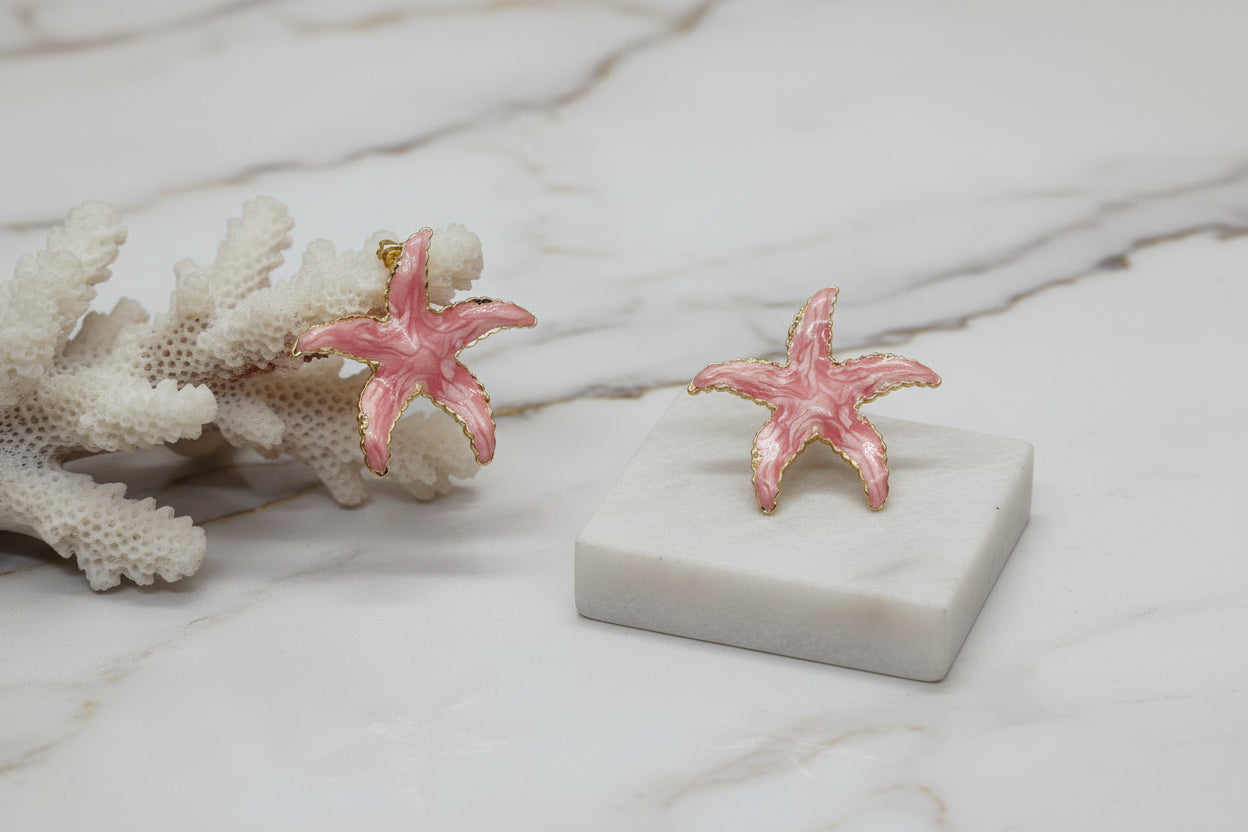 Marbled Starfish Studs Pink