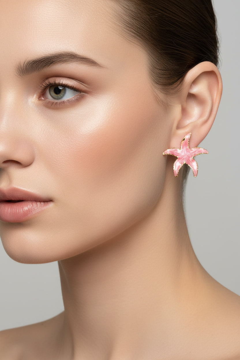 Marbled Starfish Studs Pink