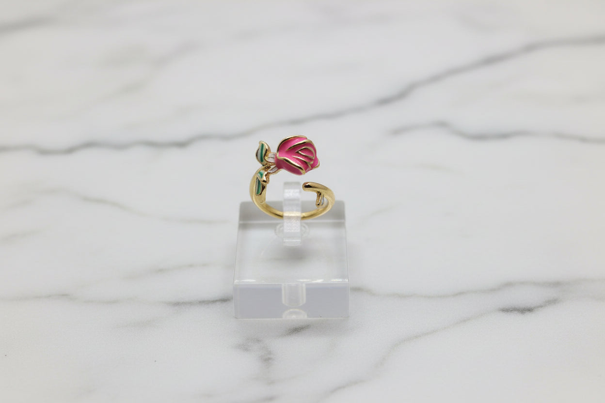 Enamel Tulip Wishbone Ring Pink