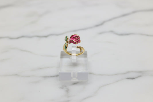 Enamel Tulip Wishbone Ring Pink