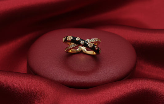 Criss-Cross (X) Design Black Ring (Adjustable)