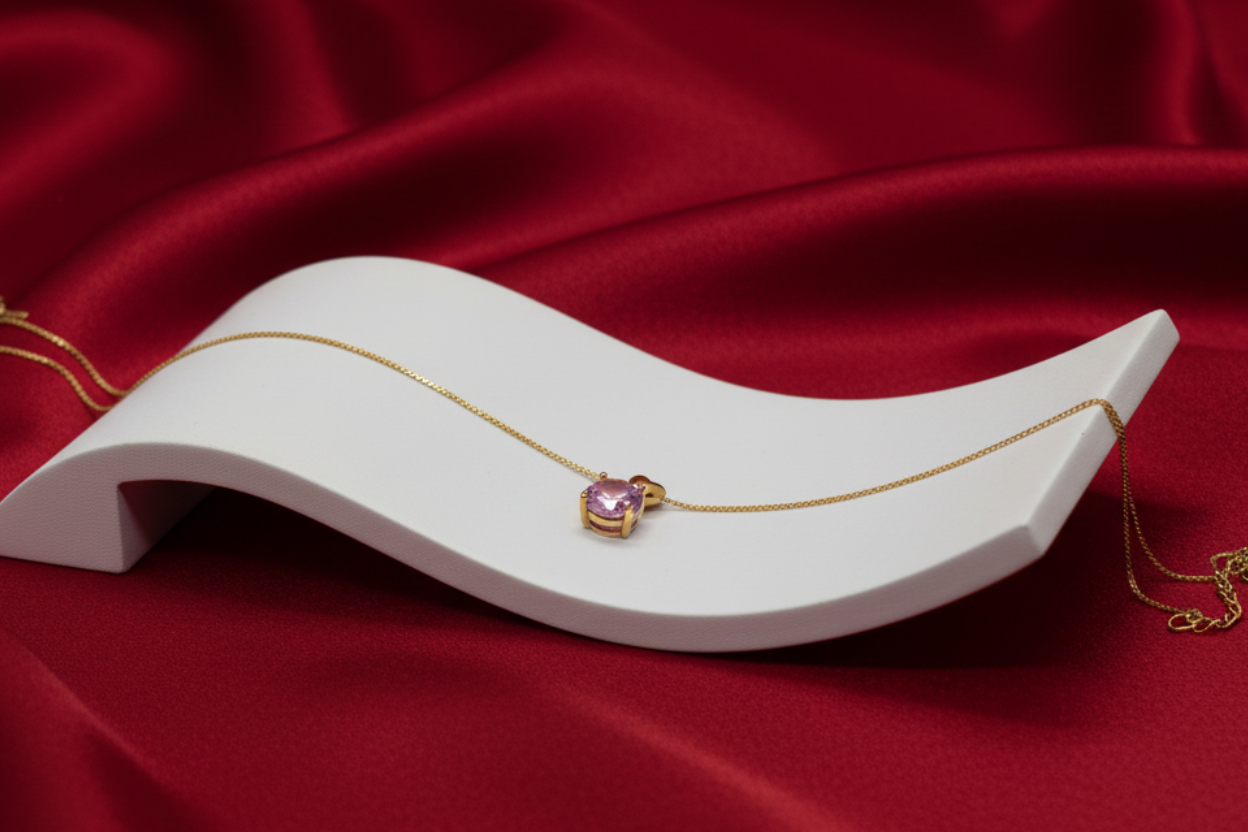 Heart-Accented Pink Solitaire Pendant