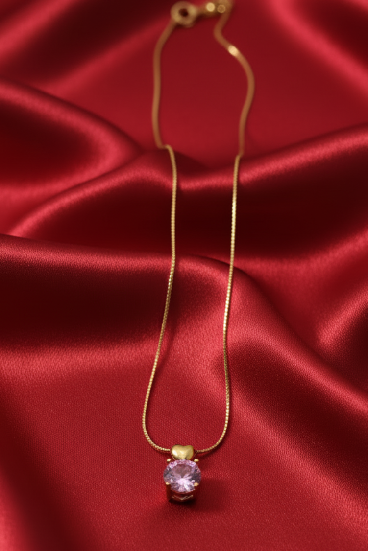 Heart-Accented Pink Solitaire Pendant