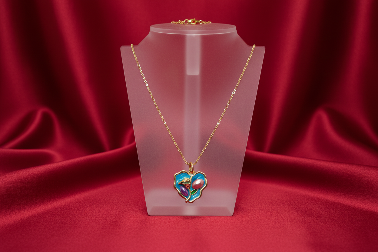 Enamel Bloom Organic Heart Pendant Necklace