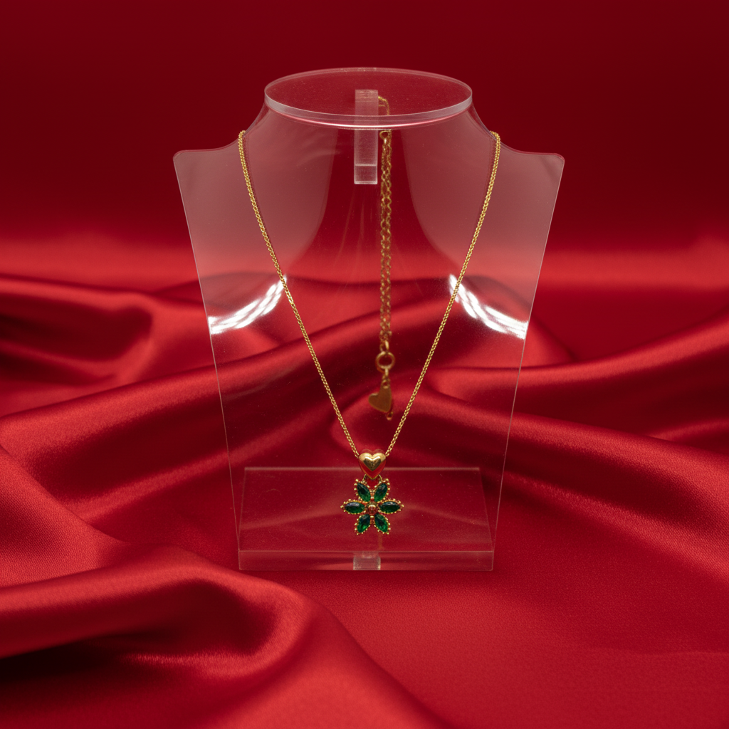 Emerald Green Crystal Floral Heart Necklace