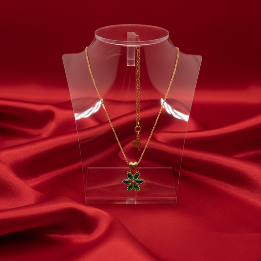 Emerald Green Crystal Floral Heart Necklace