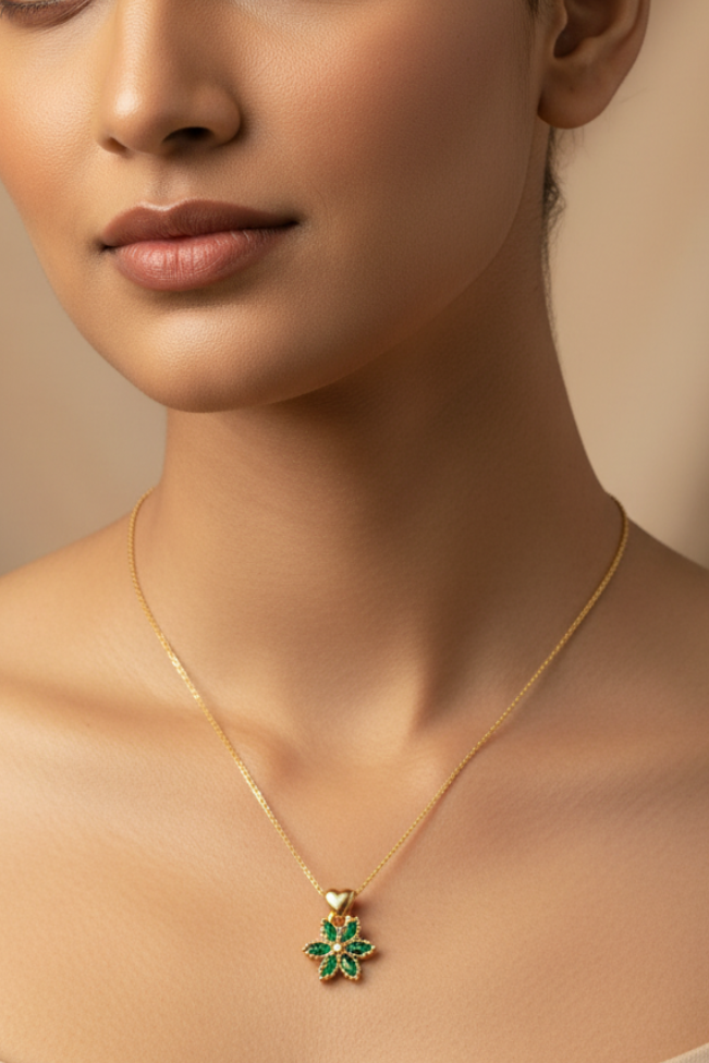 Emerald Green Crystal Floral Heart Necklace