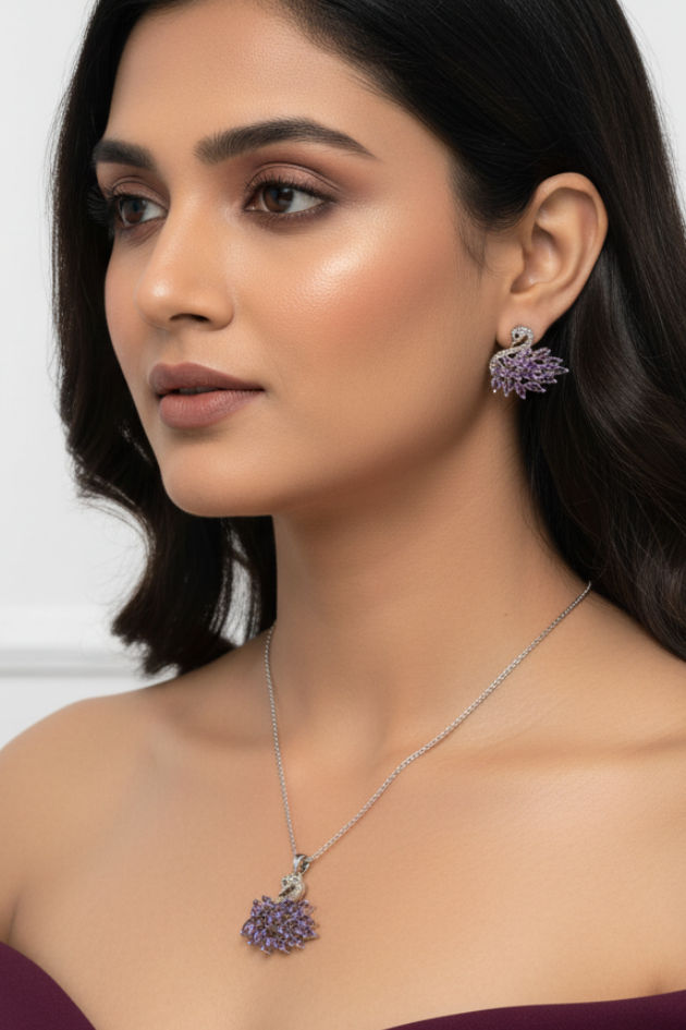 The Ethereal Crystal Swan Jewelry Lavender Set