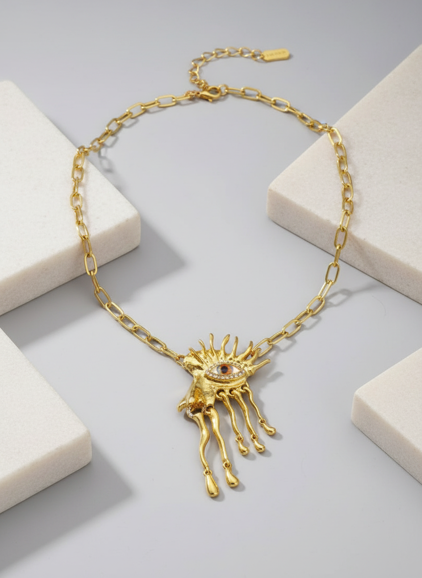 The Golden Evil Eye Hand Necklace