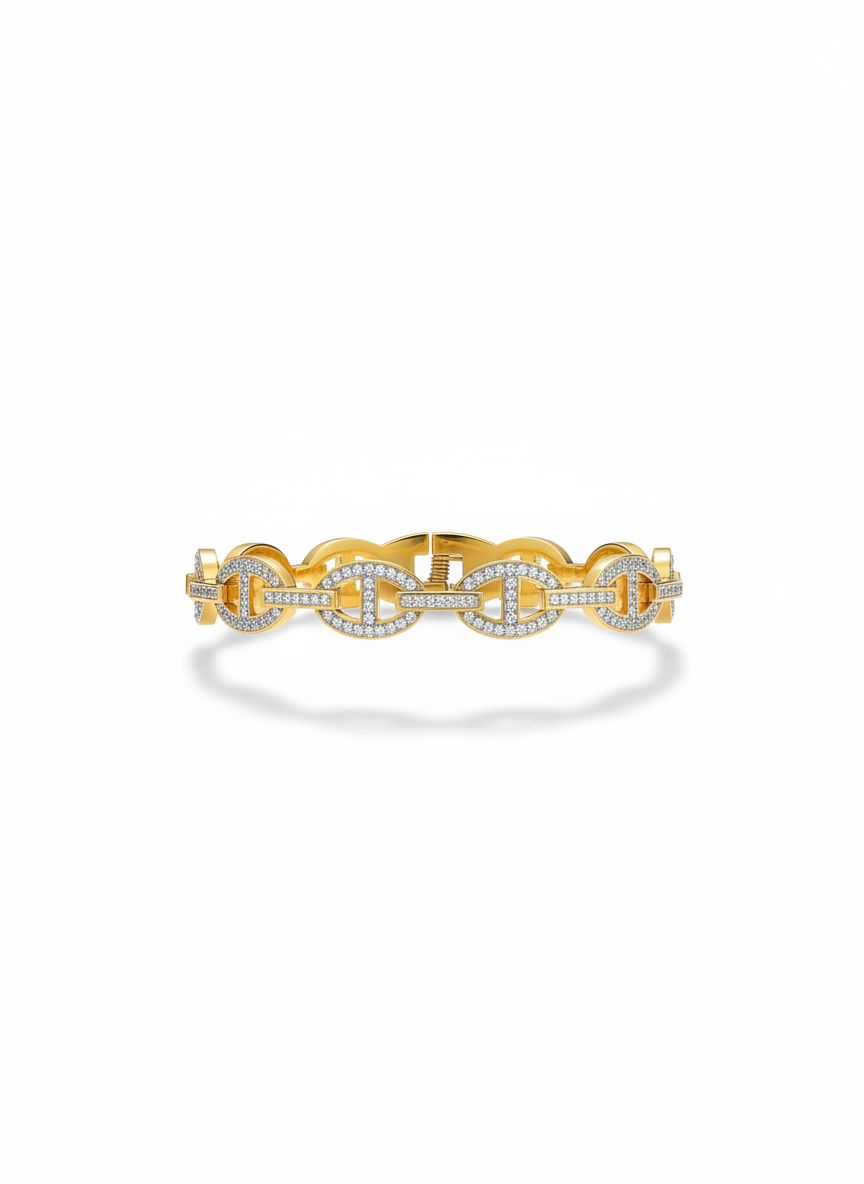 Pave Chain Link Bangle Bracelet (Free Size)