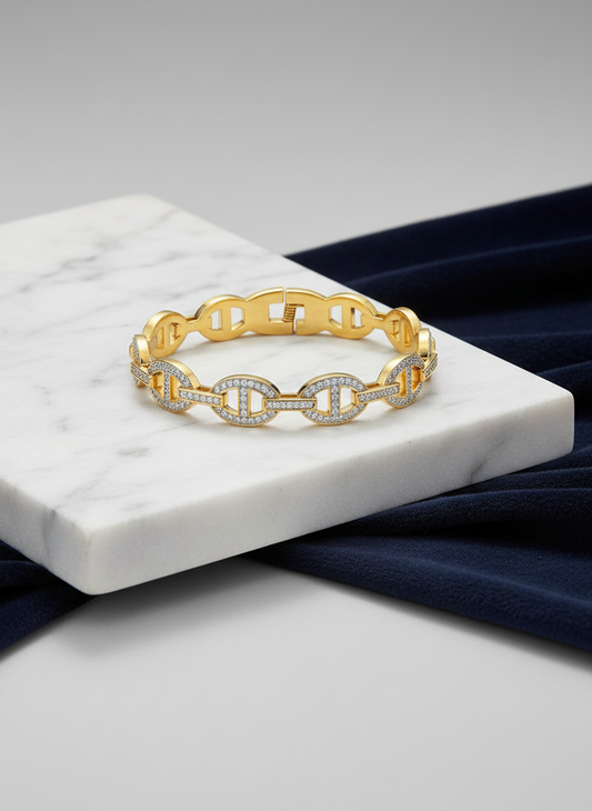 Pave Chain Link Bangle Bracelet (Free Size)