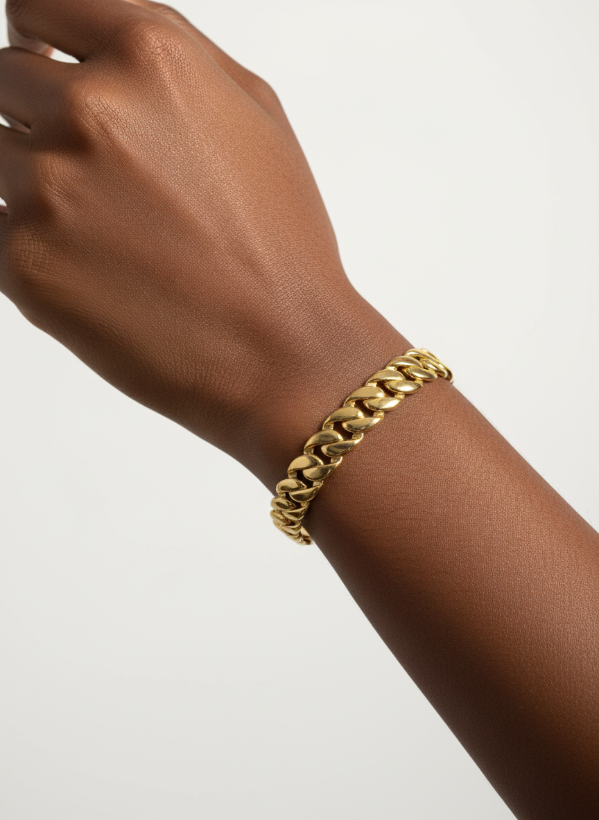 Gold-Tone Cuban Curb Bangle Bracelet (Free Size)