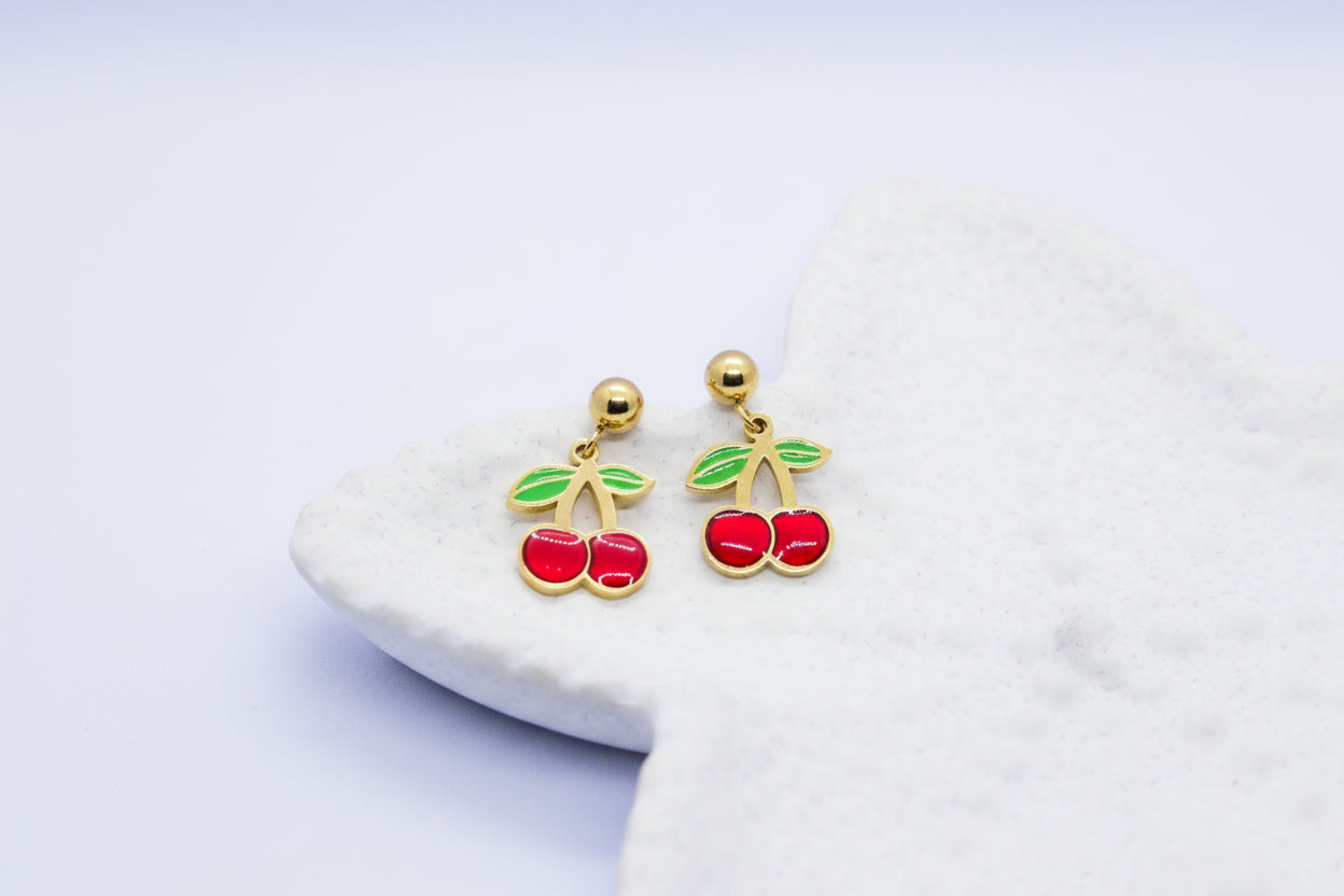 Mini Cherry Charm Earring