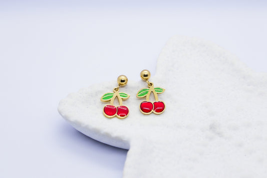 Mini Cherry Charm Earring