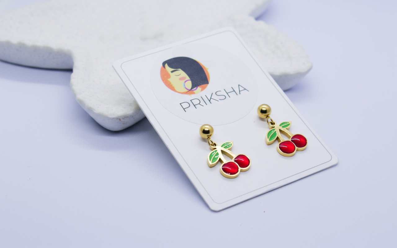 Mini Cherry Charm Earring