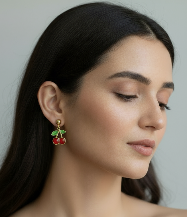 Mini Cherry Charm Earring