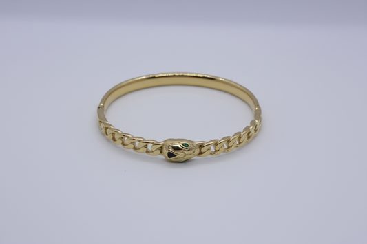 Gold Tone Snake Head Curb Chain Bangle Bracelet (FREE SIZE)