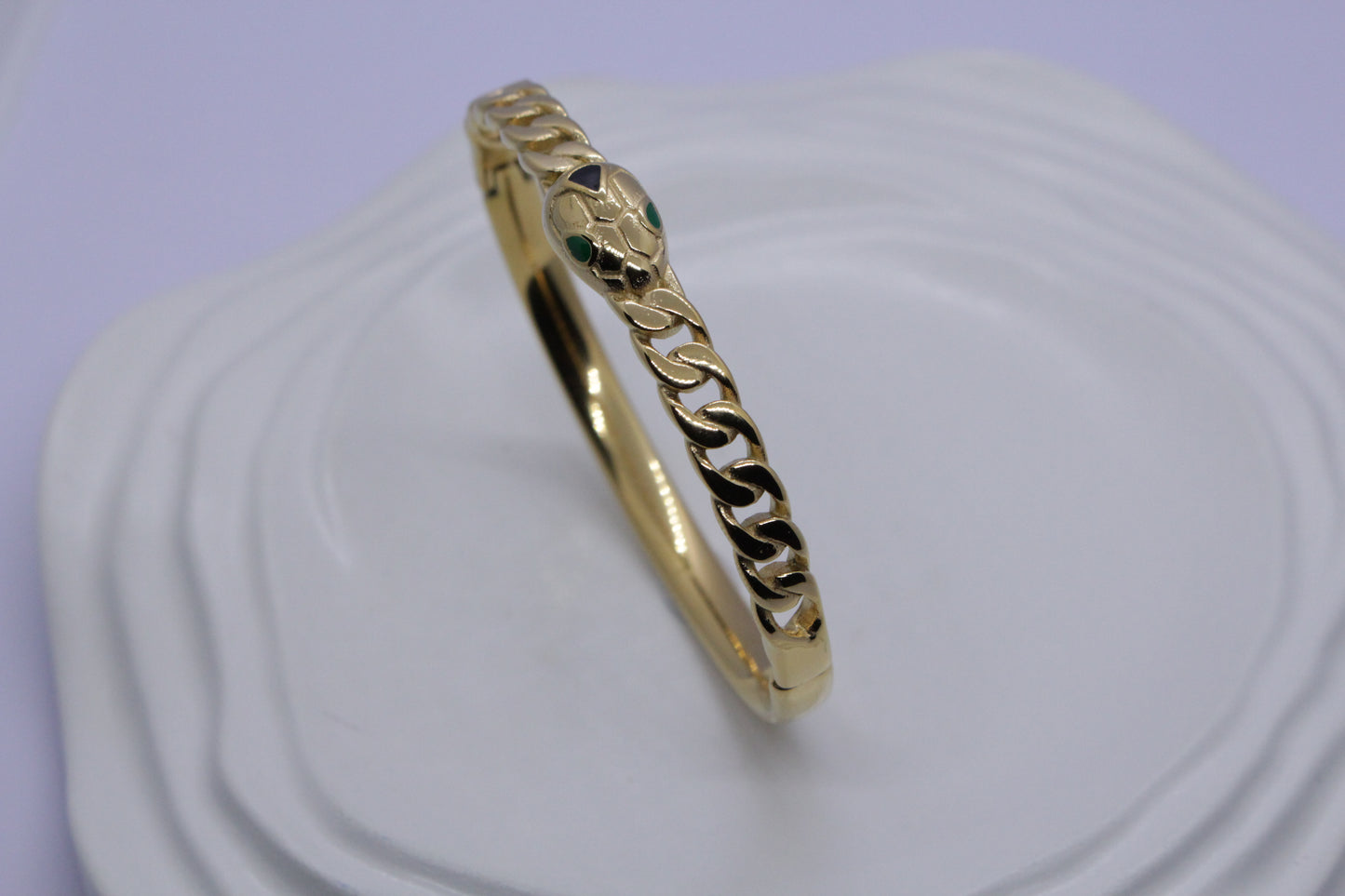 Gold Tone Snake Head Curb Chain Bangle Bracelet (FREE SIZE)