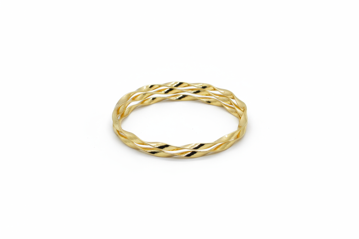 Golden Twisted Anti Tarnish Bangle Set Of 3 (FREE SIZE)