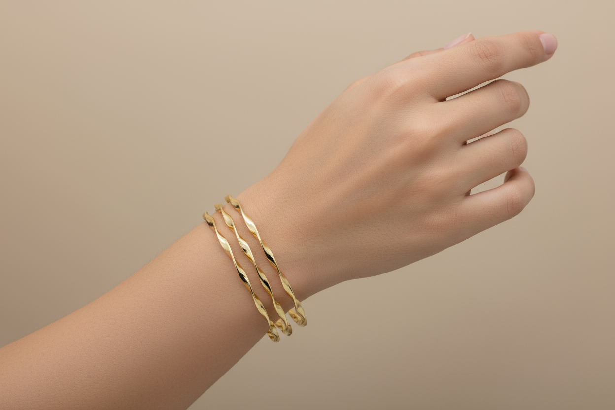 Golden Twisted Anti Tarnish Bangle Set Of 3 (FREE SIZE)