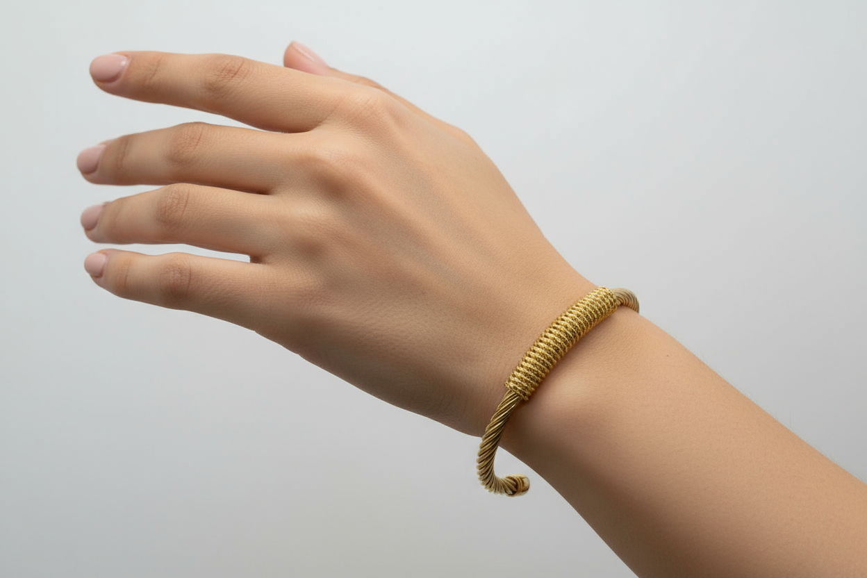 Twisted Cable Weave Cuff Bangle Bracelet (FREE SIZE)