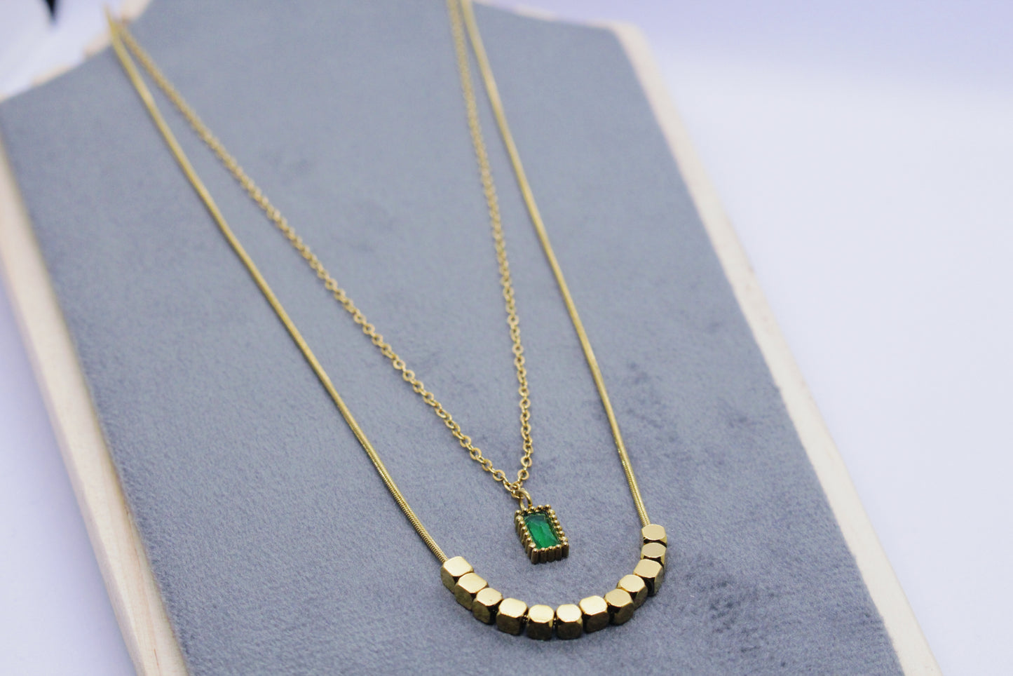 Golden Cube Double Layered Necklace