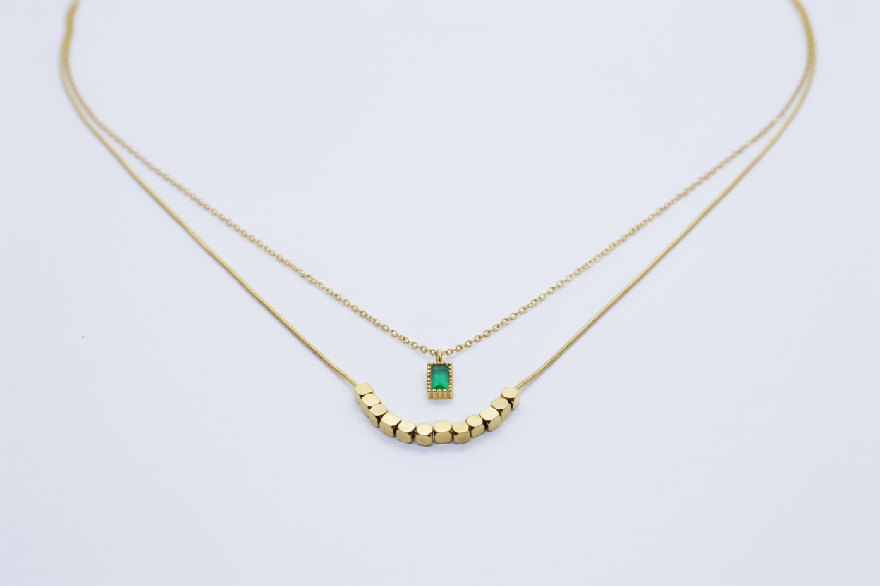 Golden Cube Double Layered Necklace