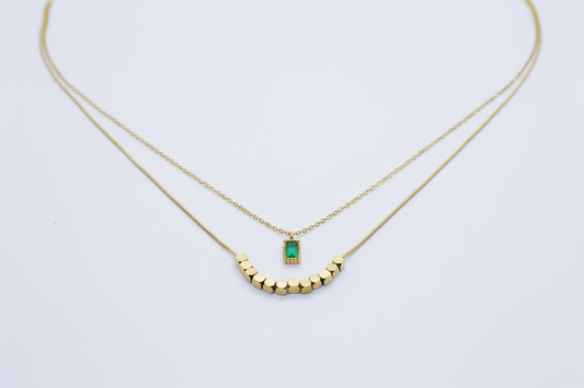 Golden Cube Double Layered Necklace