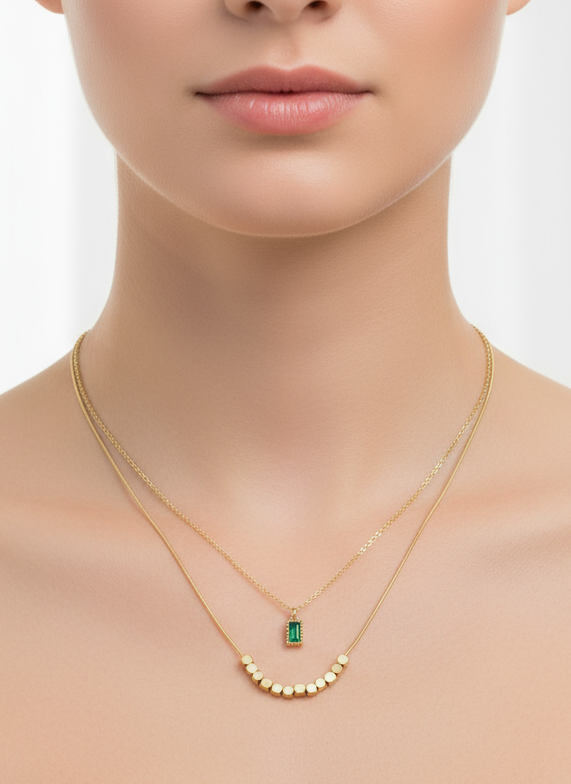 Golden Cube Double Layered Necklace