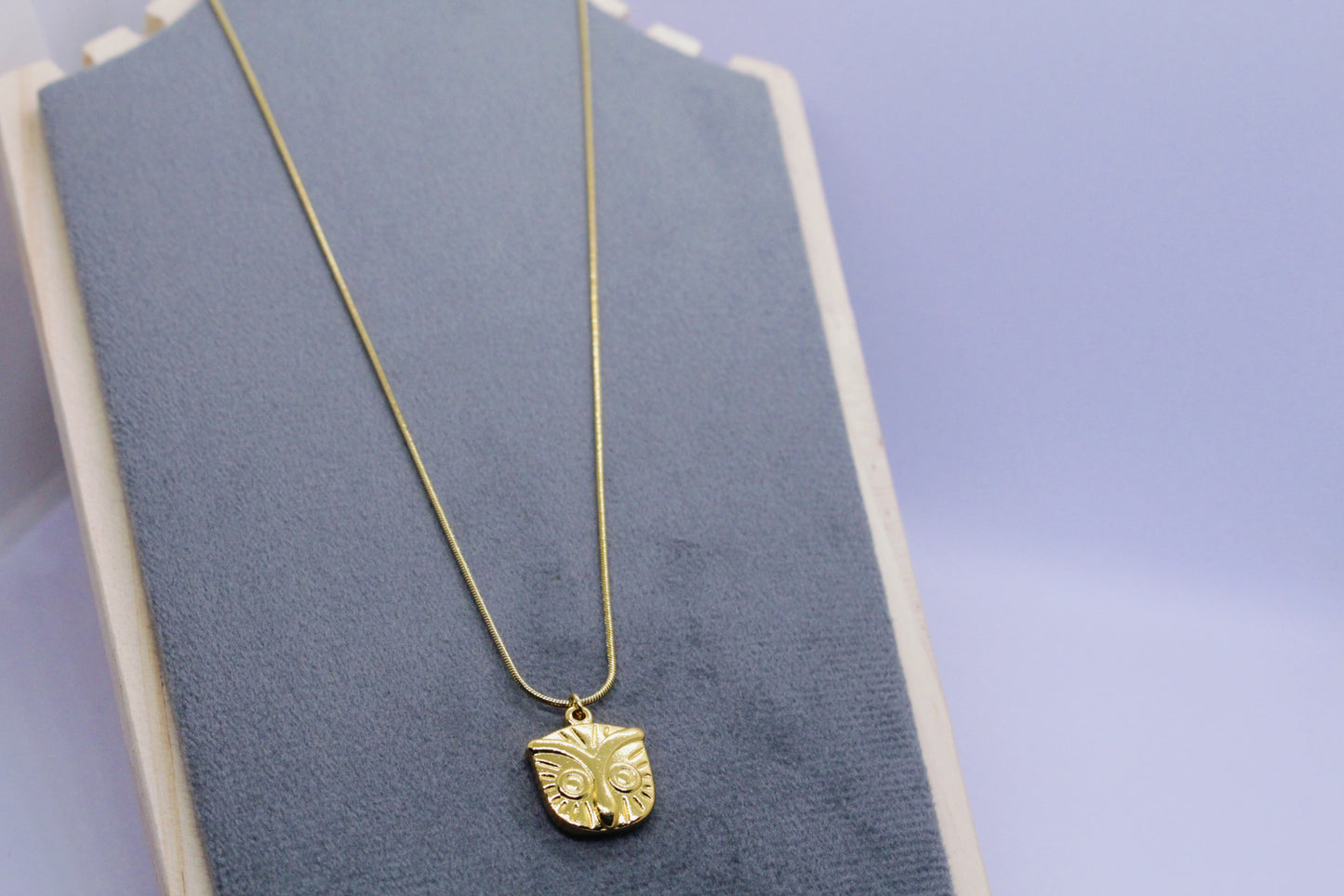 Gold Tone Geometric Owl Necklace