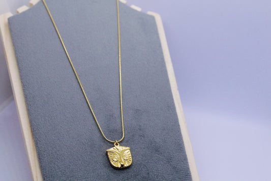 Gold Tone Geometric Owl Necklace