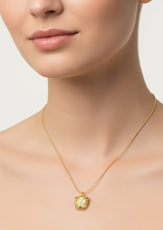 Gold Tone Geometric Owl Necklace